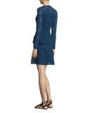 Solid Zigzag Long-Sleeve Peplum Dress