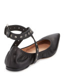 Love Latch Metallic Ankle-Wrap Flat, Nero