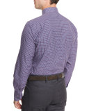 Gingham Jacquard Long-Sleeve Sport Shirt, Navy