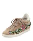 Gull Embroidered Suede Low-Top Sneaker, Coco
