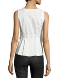 Front-Zip Sleeveless Peplum Top, White