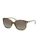 Square Gradient Arrow-Edge Sunglasses, Brown/Green