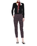 Mid-Rise Skinny Cropped Grid Pants, Black/Beige/Raspberry