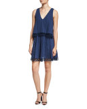 Casper Frayed V-Neck Popover Dress, Navy