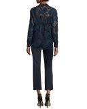 Floral-Lace Long-Sleeve Shirt, Navy