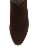 Suede Ankle-Strap Bootie, Dark Brown