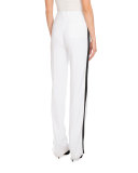 Tuxedo-Stripe High-Waist Pants, White/Black