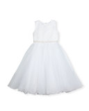 Sleeveless Embellished Satin & Tulle Special Occasion Dress, White, Size 5-14