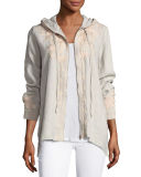 Carmelita Linen Hooded Zip-Front Jacket 