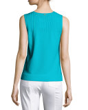 Ottoman & Pointelle Knit Jewel Neck Shell, Laguna