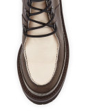 Monili-Trim Leather Hiker Boot, Brown/Ivory