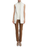 Ribbed Sleeveless Turtleneck Sweater, White