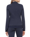 Waffle Jersey One-Button Blazer, Blue Denim/Black