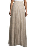 Teresa Metallic Plissé Maxi Skirt, Silver Blush