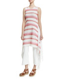 Sleeveless Striped Tunic Dress W/Fringe