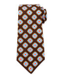 Grenadine Medallion-Print Silk Tie, Brown