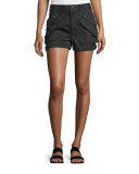 Cotton-Blend Buckled Mid-Rise Shorts, Black