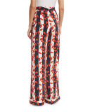 Curacao High-Waist Striped Trousers, Red/White/Blue