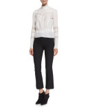 Pintucked Silk Lace-Trim Blouse, Soft White