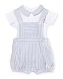 Collared Stretch Jersey Playsuit, White, Size 3-12 Months