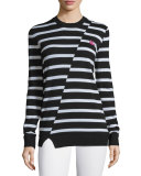 Striped Wool Crewneck Sweater, Black/White