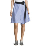 Lenna Striped Poplin Belted Wrap Skirt, Blue/White