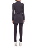 Birdseye-Snap Front Long Jacket, Black Cream