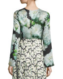 Bell-Sleeve Floral-Print Blouse, White Dahlia