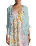 Dainty Georgette Lace-Detail Cardigan, Seafoam 