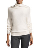 Long-Sleeve Paillette Cowl-Neck Sweater, Navy