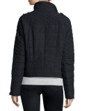 Asymmetric Quilted Moto Jacket, Black