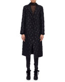 Brocade Snap-Front Long Coat, Black