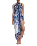 Legacy Floral Silk Pareo, Blue