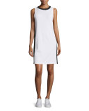 Sam Stripe-Trim Jersey Shift Dress, Bright White