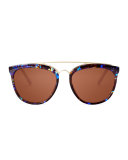 Volunteers Square Metal-Bridge Sunglasses, Blue/Silver