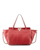 Rockstud Medium Leather Tote Bag, Red