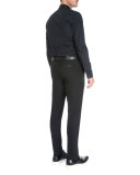 Perforated Collar Long-Sleeve Shirt, Black
