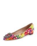 Hangisi Floral-Print Buckle Flat, Pink