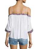 Xico Cold-Shoulder Embroidered Top, White