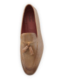 Perforated Leather Tassel Loafer, Tan