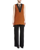 Elastic-Waist Wide-Leg Pants, Black/White