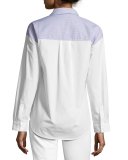 Striped Solid-Combo Poplin Shirt, Indigo