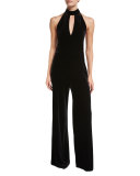 Velvet Halter Jumpsuit, Black