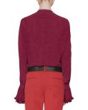 Silk Pleated-Cuff Blouse, Bright Cyclamen