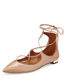 Christy Lace-Up Leather Flat, Biscotto
