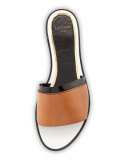 Patent-Trim Leather Slide Sandal, Natural/Black