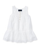 Embroidered Cotton Voile Tank, White, Size 2T-4T
