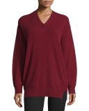 Wool V-Neck Pullover Sweater, Oxblood