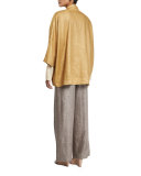 Sloped-Shoulder Linen Mandarin Jacket, Gold
