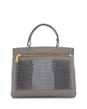 Margutta Alligator-Trim Top-Handle Satchel Bag, Gray